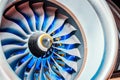 Close up of turbojet of aircraft turbine engine civil. Royalty Free Stock Photo