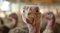 A close up of a turkey with its head looking at the camera, AI Royalty Free Stock Photo