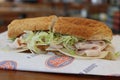 Close up of a Turkey and Provolone Sandwich at a Jersey Mike`s Subs.