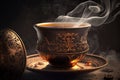 close-up of turkish coffee, with steam rising from the cup Royalty Free Stock Photo