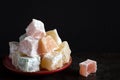 Close up Turkish Delight Front View Dark Background Royalty Free Stock Photo