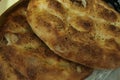 Close up of Turkish Ramadan Pita. bread. Traditional Ramadan food as known Ramazan Pidesi Pide.