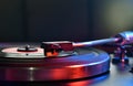 Close up of turntable neede on a vinyl record Royalty Free Stock Photo