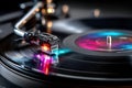 Close Up Turntable Needle on Spinning Vinyl Record Royalty Free Stock Photo