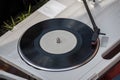 Close-up of a turntable for a vinyl record