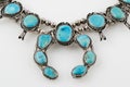 Close Up of Turquoise Squash Blossom Necklace.