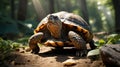 A Ground Turtle in a Sunlight Glade, Walking Through the Forest Floor Royalty Free Stock Photo