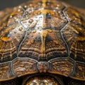 Close-up of a turtle shell, displaying intricate geometric patterns and warm brown Royalty Free Stock Photo