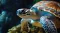 A close-up of a turtle with a smooth shell and distinct markings Royalty Free Stock Photo