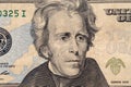 Close up of a twenty dollar bill. Background of dollar bills. American Dollars Cash Money. twenty Bucks. Andrew Jackson portrait Royalty Free Stock Photo