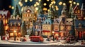 A close-up of a twinkling Christmas village display Royalty Free Stock Photo