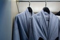 Twins bathrobe, security safe in wooden wardrobe in hotel