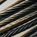 Close-up of twisted metal cables in silver and black. The cables have a helical pattern Royalty Free Stock Photo