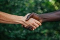 Close-up of two african american people shaking hands outdoors