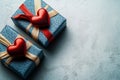 Two Elegant Gift Boxes with Red Hearts, Perfect for Valentine\'s Day Royalty Free Stock Photo