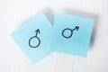 Blue stickers with the gender symbols of Mars on white background. Concept gay, lgbt