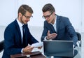 Close up.two business men discussing a business document Royalty Free Stock Photo