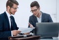 Close up.two business men discussing a business document Royalty Free Stock Photo