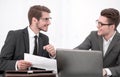 Close up.two business men discussing a business document Royalty Free Stock Photo