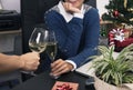 Two business worker cheering champagne in the office Party Christmas. Royalty Free Stock Photo