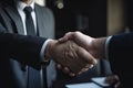 Close up of two businessmen shaking hands after a business meeting. Businessman shaking Hand With job candidate, AI Generated Royalty Free Stock Photo