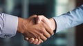 Close-up of two businessmen shaking hands with each other in office Generative AI Royalty Free Stock Photo