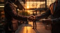 Close-up of two businessmen shaking hands in office. Business concept. Generative AI Royalty Free Stock Photo