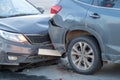 Close-up of two cars involved in a road accident Royalty Free Stock Photo