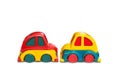 Close-up of two classic colorful cars toy
