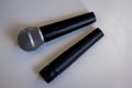 Close up of two classic dinamic microphones used at stage and music studio Royalty Free Stock Photo