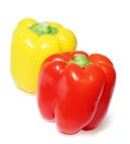 Close up of two colored peppers vegetables