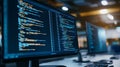 Close up of two computer monitors showcasing code for ai development and predictive analytics