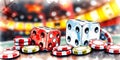 A close up of two dice and a pile of chips Royalty Free Stock Photo