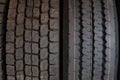 close up of two different car truck lorry tyres