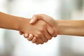 Diverse Hands Joining in a Firm Handshake Symbolizing Trust, Partnership, Collaboration, and Agreement in a Professional Royalty Free Stock Photo