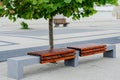 Empty sitting wood benches on the esplanade in park