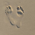 close-up of two footprints in the sand, side by side Royalty Free Stock Photo