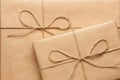 Close up of two gift boxes wrapped in recycled paper Royalty Free Stock Photo