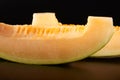 Close-up of two golden and juicy pieces of Hami melon Royalty Free Stock Photo