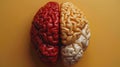 A close up of two halves of a brain on yellow background, AI Royalty Free Stock Photo
