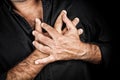 Close up of two hands grabbing a chest