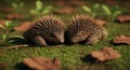 Two Hedgehogs Interacting on Forest Floor in Natural Habitat Royalty Free Stock Photo