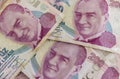 Two hundred turkish lira banknotes in circulation