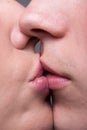 Close-up two lips kissing sensual intimate Royalty Free Stock Photo