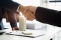 Close up two men shake hands at business meeting, office negotiations. Making deal sign, conclude contract, reach agreement, Royalty Free Stock Photo