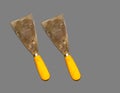 Close up two old gyan putty isolated on gray background,rusty and dirty. Royalty Free Stock Photo