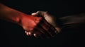 A close up of two people shaking hands with a black background, AI Royalty Free Stock Photo
