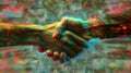 A close up of two people shaking hands in a colorful background, AI Royalty Free Stock Photo