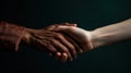 A close up of two people shaking hands over a dark background, AI Royalty Free Stock Photo