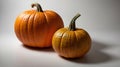 Close-up of two pumpkins on a white background, showcasing their texture and shape, well-lit scene Royalty Free Stock Photo